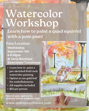 9/9/26 Squirrel with a Pom Pom Watercolor Workshop